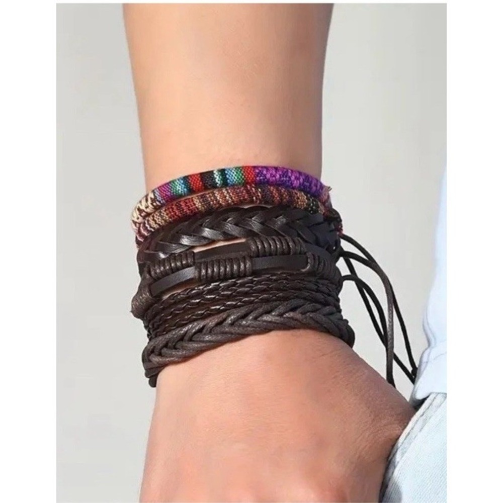 Men's Hand-woven Multi-layer Leather Set Bracelet.  All bracelets are Adjustable
